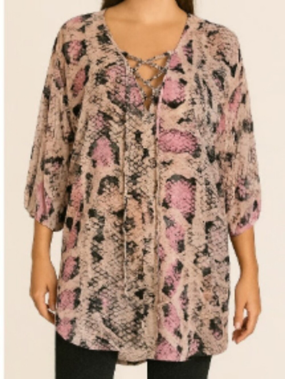 Show Me Your MuMu Women's Swim Cover-Up Tunic Top Snakeskin Print Semi Sheer S